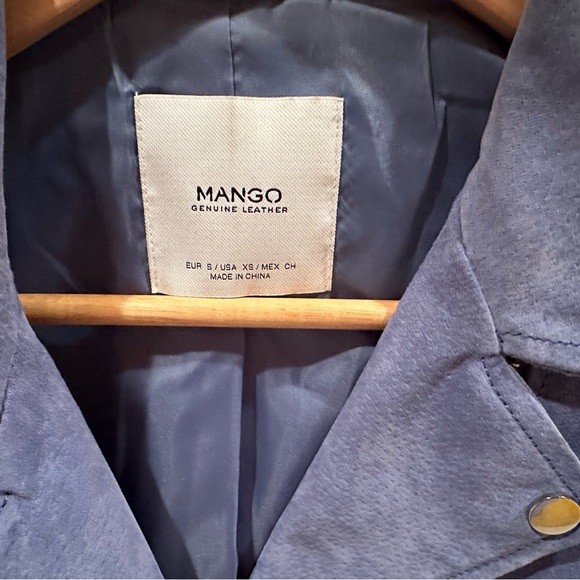 Blue suede cropped biker jacket from Mango - Picture 5 of 7